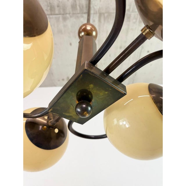 Metal Czechoslovak Art Deco Rondocubist Geometric Chandelier, 1930s For Sale - Image 7 of 14