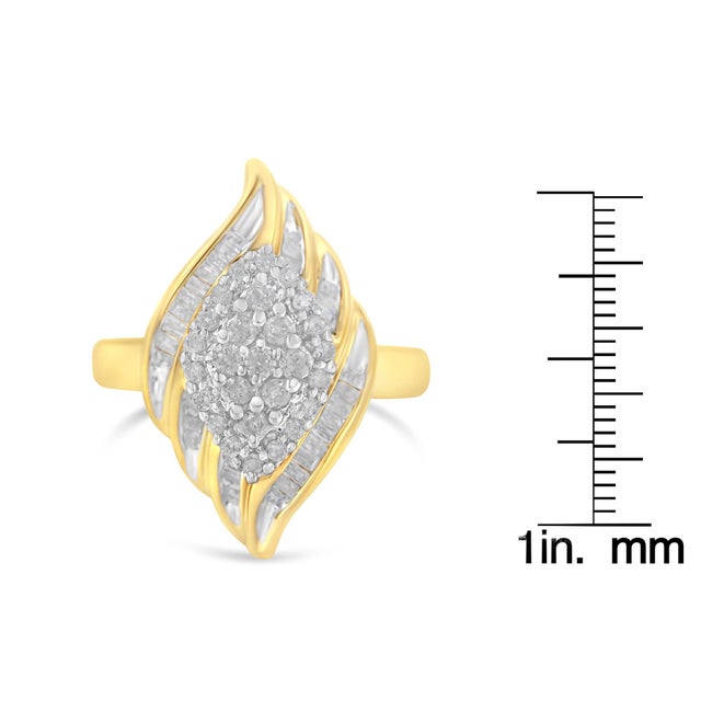 10K Yellow Gold Plated .925 Sterling Silver Diamond Cocktail Ring (3/4 Cttw, I-J Color, I2-I3 Clarity) - Size 6-3/4 For Sale In New York - Image 6 of 6