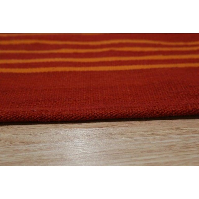 6x8 Red Flat Weave Wool Wavy Ochre Lines Geometric Modern Carpet Rug For Sale - Image 4 of 4