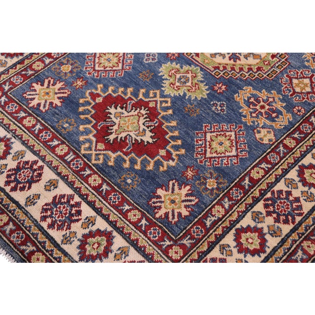 Shabby Chic Rustic Kazak Southwestern Light Blue Wool Rug - 4'2''x6'0'' For Sale - Image 3 of 10