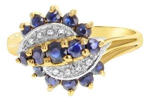 Sapphire & Diamond Pave Ring 10k Yellow Gold, Size 8