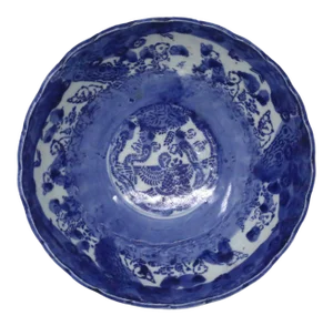 19th Century Chinese "Boys at Play" Blue and White Scalloped Porcelain Bowl