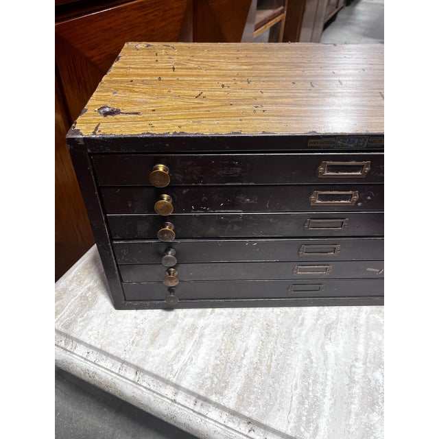 Brown Antique Metal Six Drawer Watchmaker’s Cabinet or Storage Drawers | E & J Swigart Co + Fancy Crystals B & B For Sale - Image 8 of 12