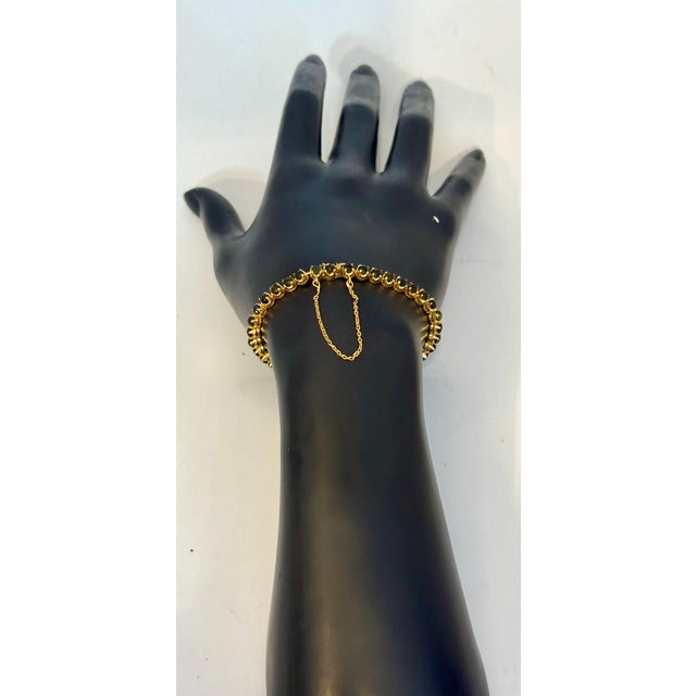 4 Ct Round Shape Green Tourmaline Cocktail Tennis Bracelet 14 Kt Yellow Gold 7" For Sale - Image 9 of 18