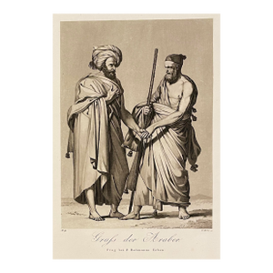 Antique Orientalist Engraving of Greeting Arab Figures