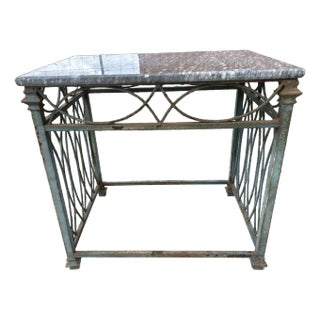 Wrought Iron and Marble Side Table For Sale