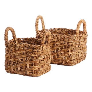 Eve Banana Leaf Baskets With Handles Small, Set Of 2 For Sale