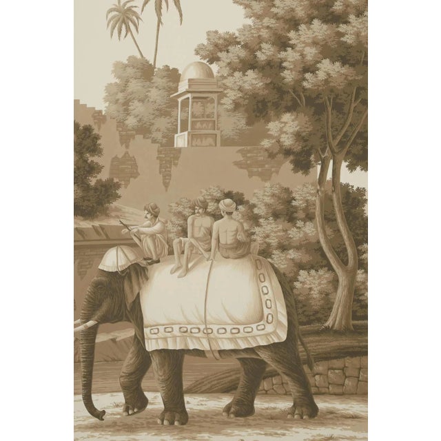 Indian Sepia Colorway "Early View of India" Panoramic Murals Hand Painted Wallpapers on Scenic Paper- 5 Panels For Sale - Image 3 of 3