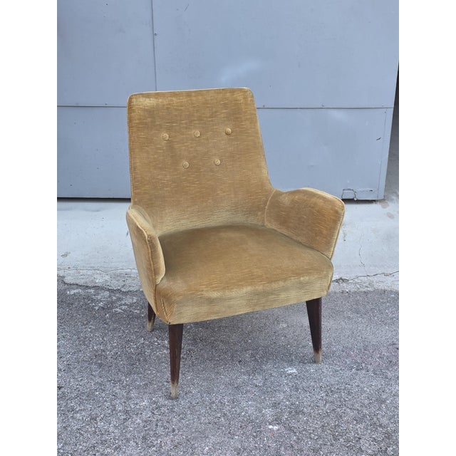 Vintage Italian Chair with Wooden Feet and Velvet Fabric, 1950s, in Worn conditions. Designed 1950 to 1959