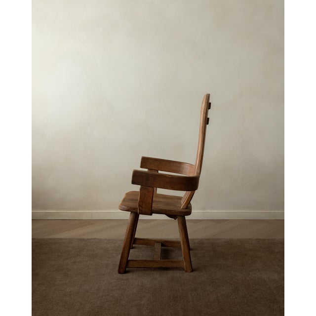Mid-Century Modern Brutalist Oak Armchair with Sculptural High Back by De Puydt, 1960s For Sale - Image 3 of 18