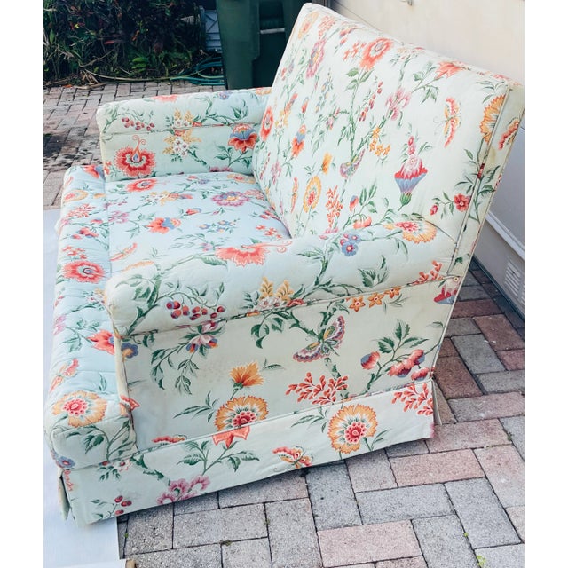 Blue Mid 20 Th C Vintage Floral Chintz Loveseat Sofa Blue Orange For Sale - Image 8 of 14