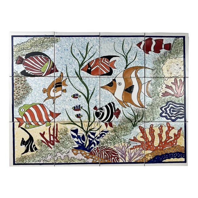 Hand Decorated Ceramic Panel, Italy, 1980s For Sale