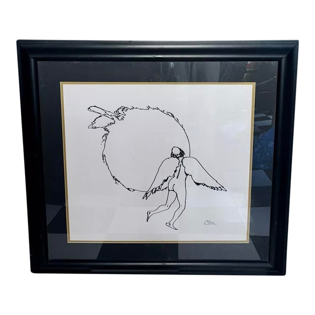 Peter Max Signed Lithograph Framed Drawing Human Angel Minimalist Art, with COA For Sale
