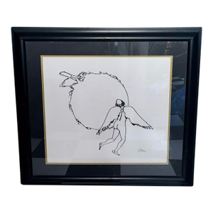 Peter Max Signed Lithograph Framed Drawing Human Angel Minimalist Art, with COA