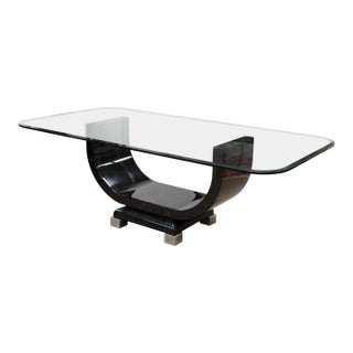 Art Deco Style Black Lacquer Dining Table With Glass Top For Sale