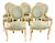 French Louis XVI Style Dining Chairs and Armchairs in Faded Teal Floral Upholstery, 1950s, Set of 8 For Sale