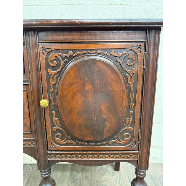 Brown Antique Edwardian Sheraton Revival or Federal Flame Mahogany Sideboard For Sale - Image 8 of 18