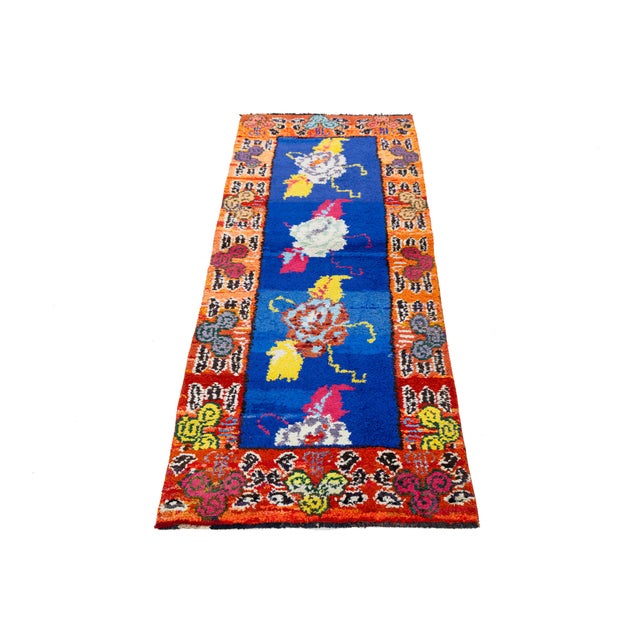 Turkish 3 X 6 Vintage Turkish Blue Wool Runner With Vibrant Abstract Motifs For Sale - Image 3 of 10