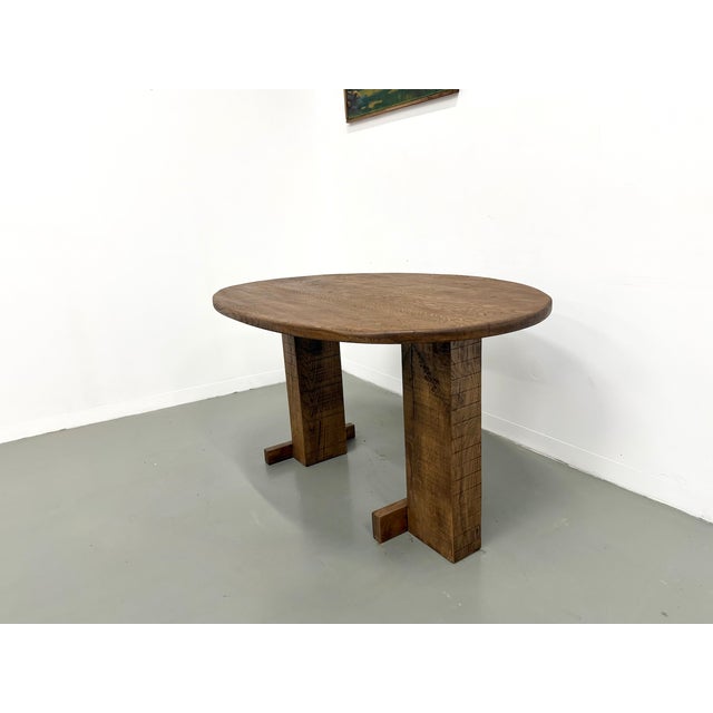 Modern Oval Table with T-Shaped Legs in Oak, France, 1990s For Sale - Image 3 of 18