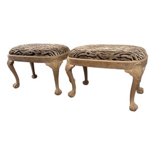 Early 20th Century Bleached Ball and Claw Feet Ottoman With Scalamandre Le Zebra ~ a Pair For Sale