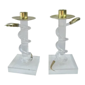 1960s Pair of Brass and Lucite Candlesticks by Allesandro Albrizzi