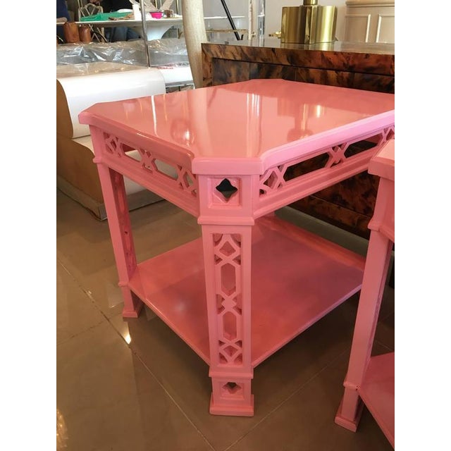 Chinoiserie Pink Lacquered Fretwork Side Tables - a Pair ...