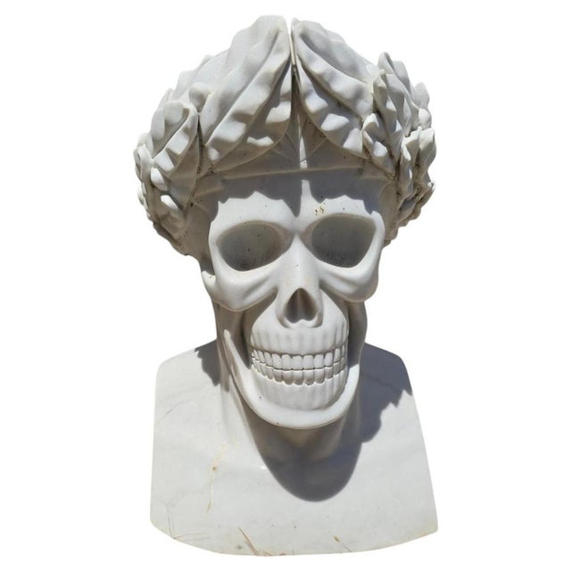 Italian Artist, Memento Mori Bust with Laurel Wreath, 1980, Marble For Sale - Image 8 of 8