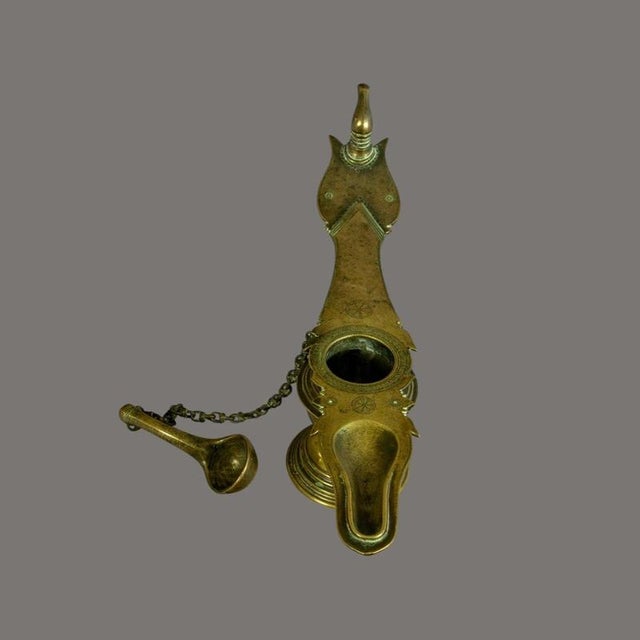 18th Century Antique South Indian Brass Oil Lamp For Sale - Image 9 of 12