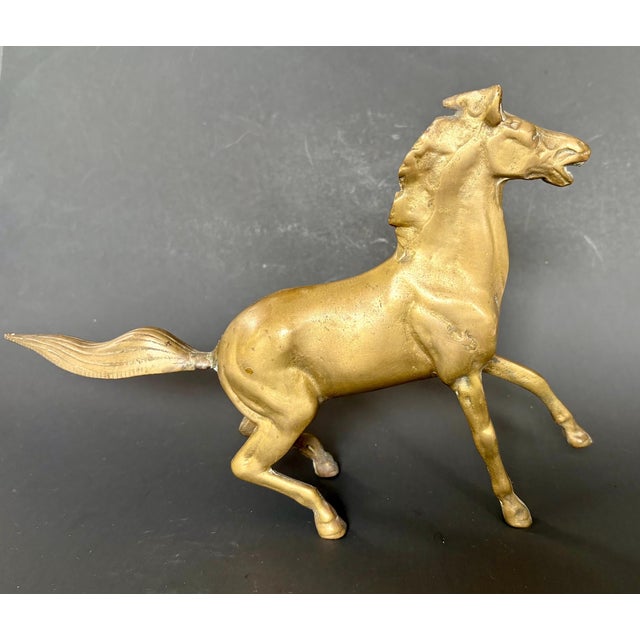 Mid-Century Modern Vintage Brass Horse Sculpture — Large Brass Running Stallion Statue (11" X 8") For Sale - Image 3 of 10