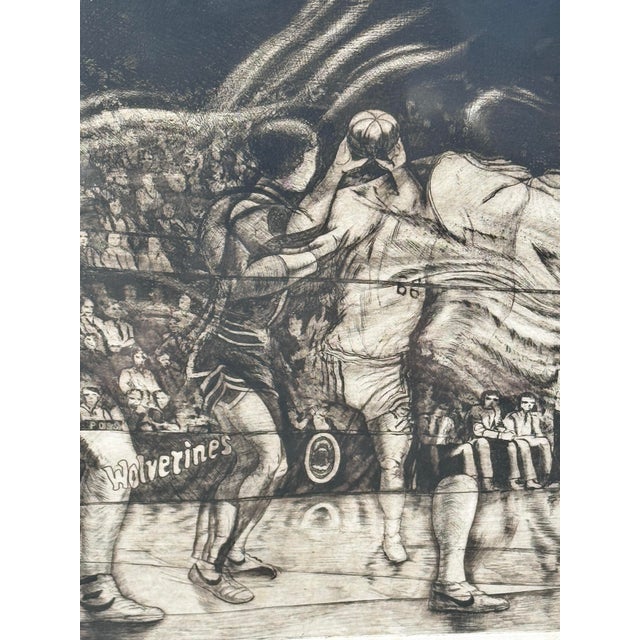 Vintage Michigan Wolverine Basketball 1987 Takeshi Yamada Framed Intaglio Print For Sale In New Orleans - Image 6 of 11