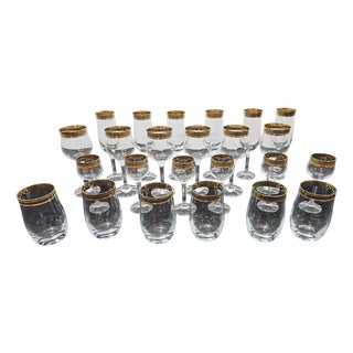 Vintage Gold Crystal Glasses, Set of 24 For Sale