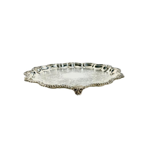 Antique Sheffield plate English silver salver tray. Marked on the back Cooper and Sons. Chased silver border with shell...