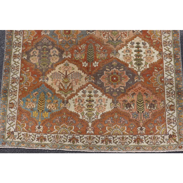 Antique Persian Bakhtiari Gallery Rug With Garden Design and Rust Field For Sale - Image 4 of 12