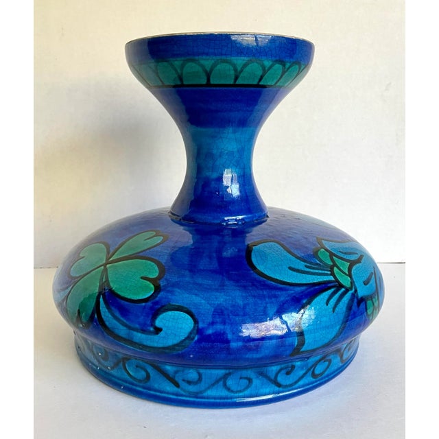 Blue Vintage Italian Ceramic Glazed Pedestal Bowl For Sale - Image 8 of 13