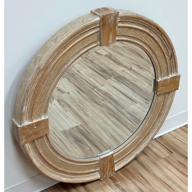 Round Weathered Wood Wall Mirror For Sale - Image 4 of 8