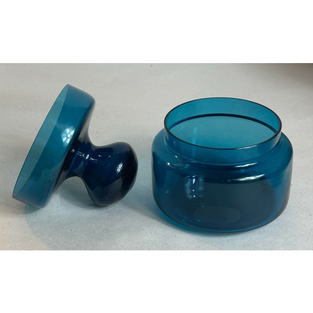 Bertil Vallien Vintage 1960’s Lidded Jar Attributed to Bertil Vallien MCM Blue Series Art Glass Kosta Boda Swedish For Sale - Image 4 of 11