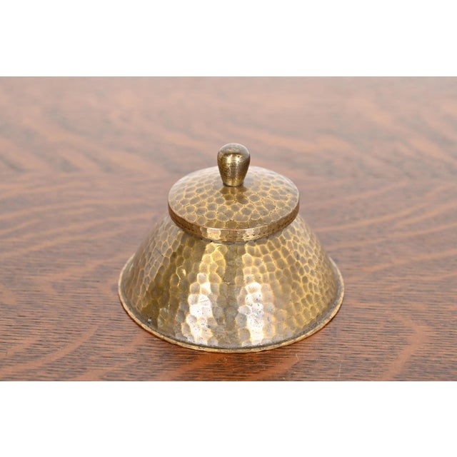 Art Deco Roycroft Arts & Crafts Hammered Brass Over Copper Inkwell For Sale - Image 3 of 12