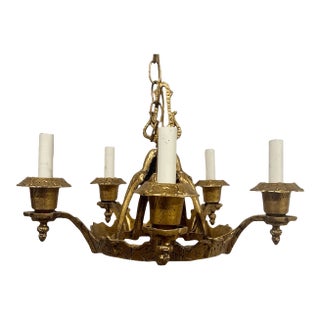 Antique Art Deco Bronze 5 Arm Chandelier For Sale