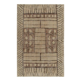1960s Vintage Turkish Rug in Beige-Brown Chic Geometric Pattern, Distressed For Sale