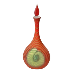 Pinzan Murano Art Glass Genie Decanter Orange White Yellow Swirls Nautical Shell