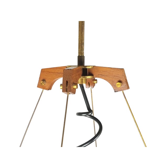 Stilnovo Italian Opaline Glass, Brass & Teak Pendant Lamp, 1950s For Sale - Image 4 of 12