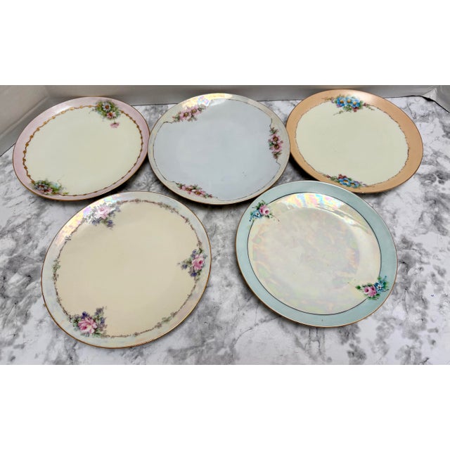 Ceramic Vintage Collection of French Floral Dessert Dishes - Set of Five For Sale - Image 7 of 12