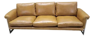 Mid Century Modern Milo Baughman Style Chrome Flat Bar Sofa Newly Reupholstered in Distressed Cognac Leather