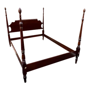 Late 20th Century Statton Furniture Americana Solid Dark Cherry 4 Poster Queen Bed Frame.