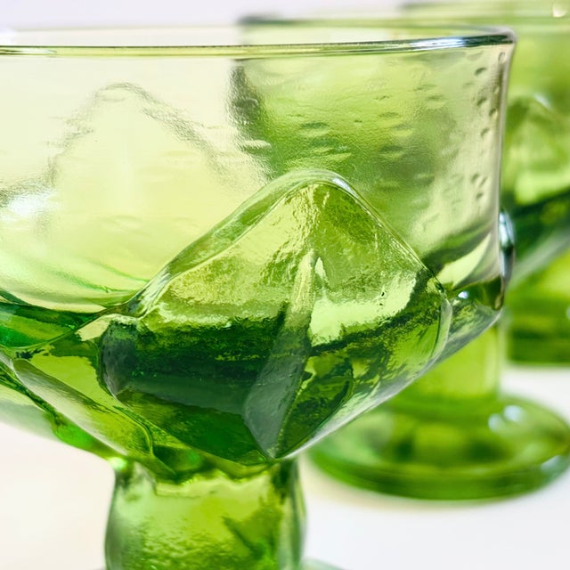 1970s Mid Century Modern Green Textured Coupe Cocktail Glasses - "Green Cabaret" by Tiffin Franciscan - Set of 5 For Sale In San Francisco - Image 6 of 9