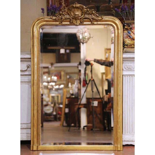 Late 19th Century 19th Century French Louis Philippe Giltwood Mantel Mirror With Carved Crest For Sale - Image 5 of 8