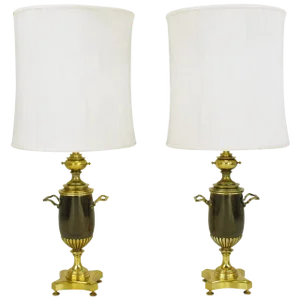Rembrandt Lighting Brass Toned Silver and Bronze Urn Form Table Lamps - a Pair