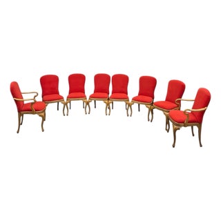Vintage French Louis XV Style Carved Maple Dining Chairs – Set of 8 For Sale