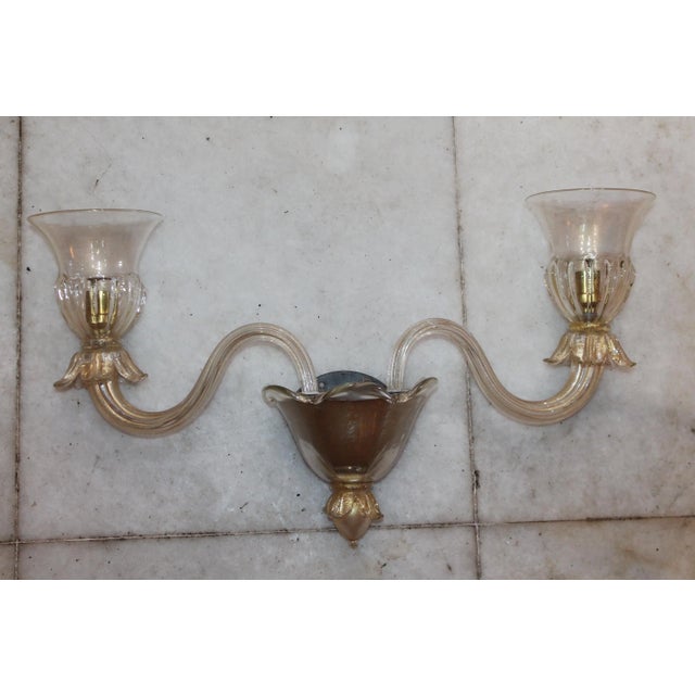 Metal 1970's Mid Century Murano Barovier & Toso Gold Dust Wall Sconce For Sale - Image 7 of 9