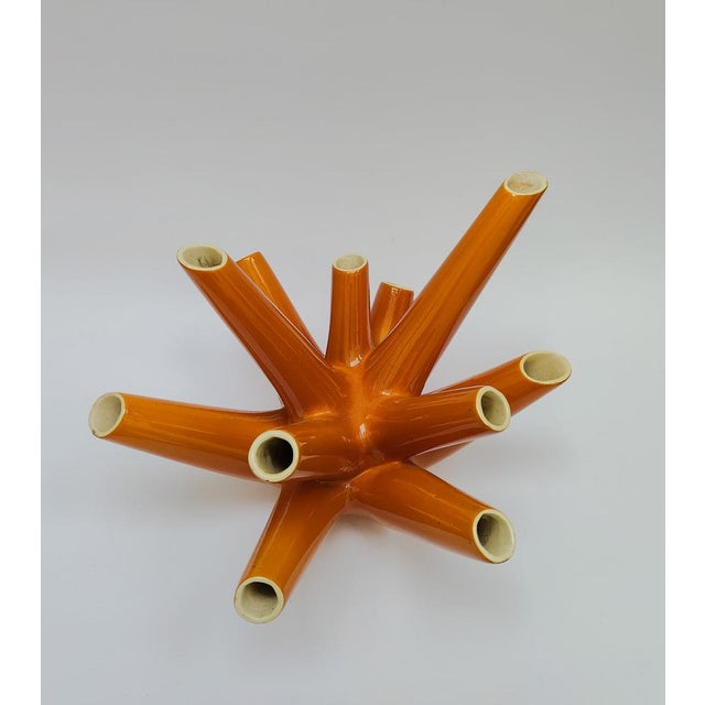 Single-Flower Vase in Amber Coral Ceramic from Vibi Turin, 1960s For Sale - Image 4 of 15